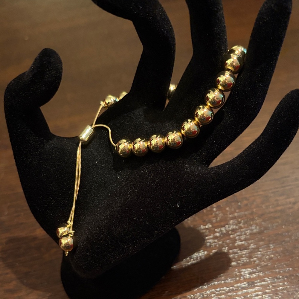 Polished Gold Bead Adjustable Bracelet for Women